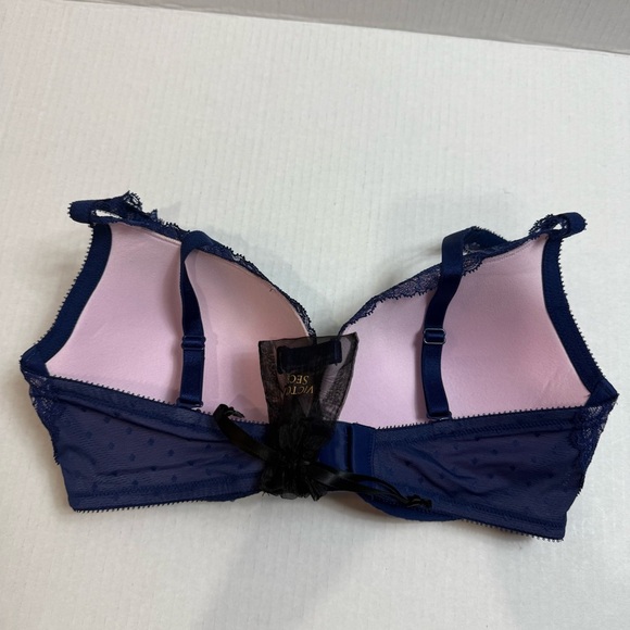 Victoria’s Secret Push up/Pigeonnant Elegant Lace Bra in Navy Blue Size 34DD - Picture 3 of 9